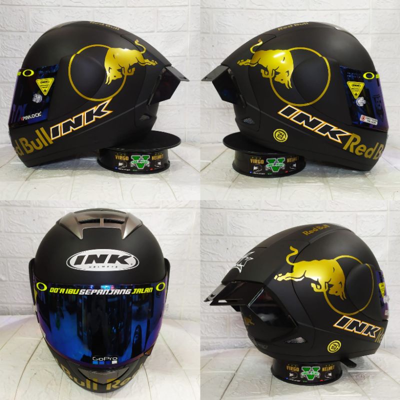 INK HELM CL MAX SOLID BLACK DOFF|MATT RED BULL FULL PAKET GANTENG