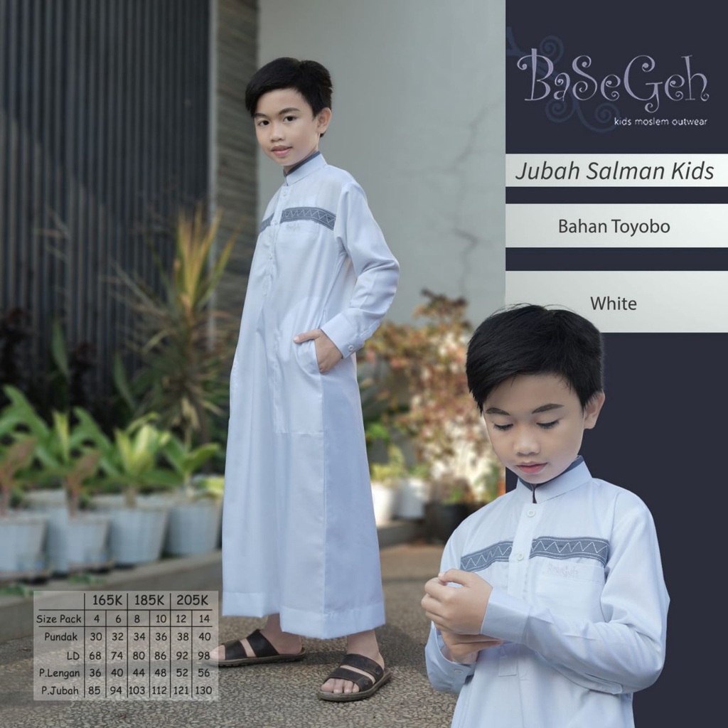 Jubah Salman Baju Muslim Koko Anak Basegeh Manasik Haji White