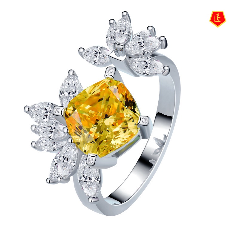 [Ready Stock]Fashion Flower Moissanite Yellow Diamond Ring