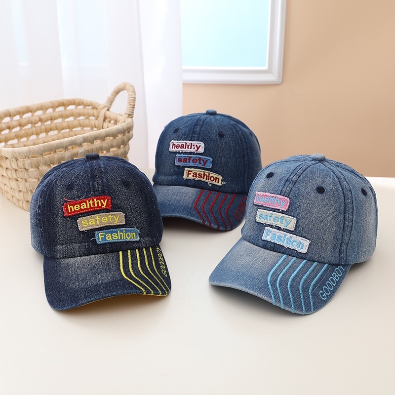 3-8 tahun Topi Baseball Anak Import Unisex Anak Laki Laki Perempuan Model Jeans Denim Garis Healthy Safety Fashion