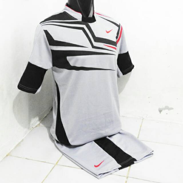 Jersey Futsal Nike Abu kombinasi hitam, kaos bola unisex, setelan olahraga, seragam team, baju volli