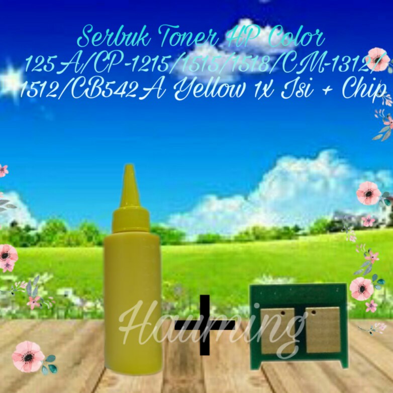 Serbuk Toner HP 125A CP1215 CP1515 CP1518 CM1312 CM1512 CP 1215 1515 1518 CB542A Yellow + Chip