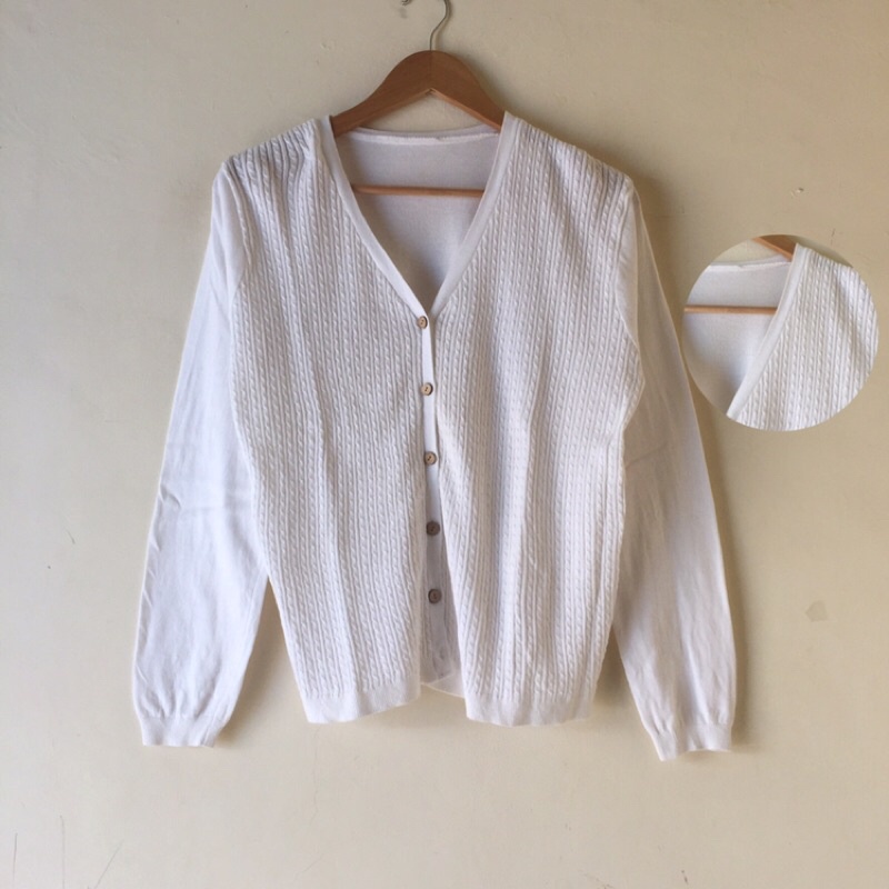 [BISA COD✅] Cardigan Thrift/Knitwear Rajut Atasan Wanita All Brand-Korean basic white
