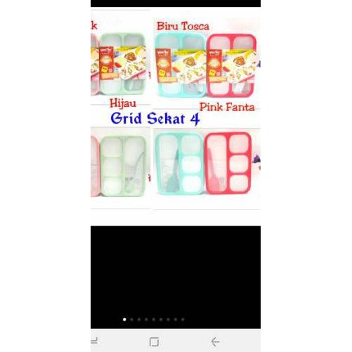 ❃ Paket Lunch Box Grid Bento Anti Bocor sekat 3& sekat 4 + Lunch Bag polos ➫