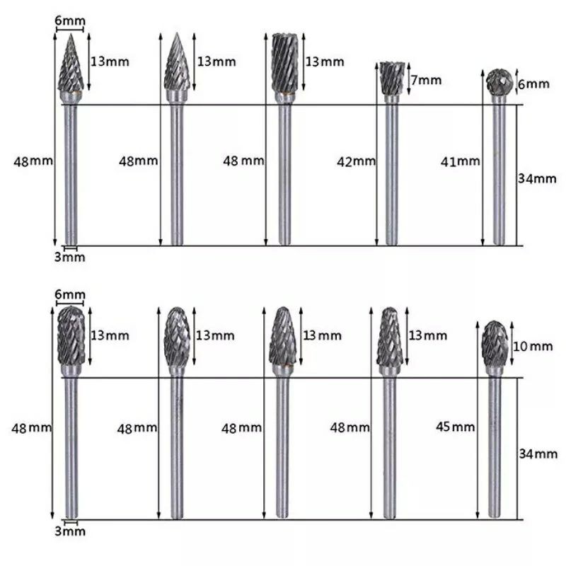 Set 10pcs Mata Tuner Cuner Ukir Besi Rotary Burr Tungsten Carbide Porting Korek mesin