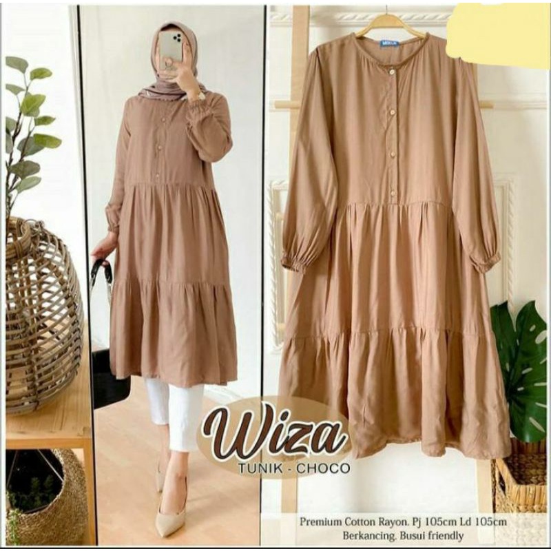 HOT Atasan Kekinian Wiza Tunik - Baju Atasan Muslim Wanita terbaru Tunik Polos Bahan Katun Rayon