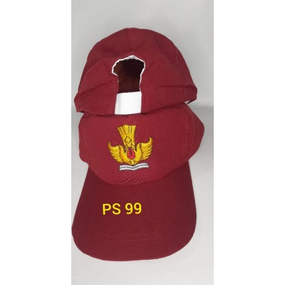 Topi Sd Bordir Merah Full Karet Gesper