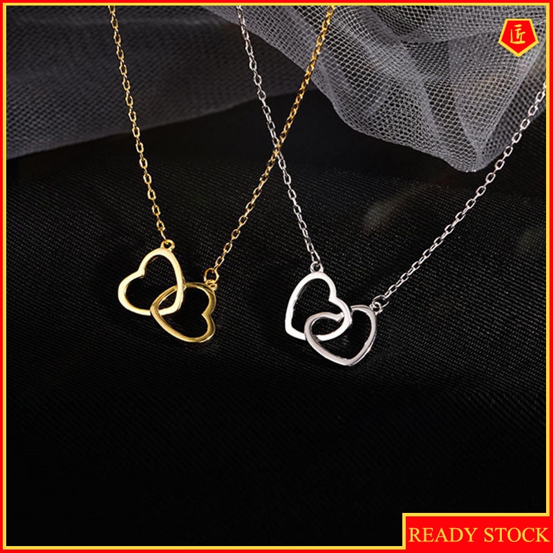 [Ready Stock]Double Ring Heart-Shaped Necklace Women's Simple Temperamental Minority Design Sense