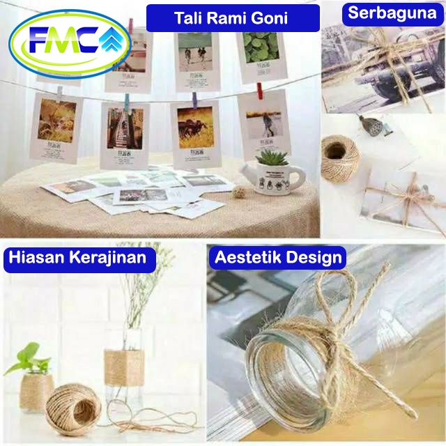 Tali Rami Goni 2mm dan 3mm Gantungan Dekorasi Hemp Rope Vintage DIY Pot Aksesoris Kerajinan dll