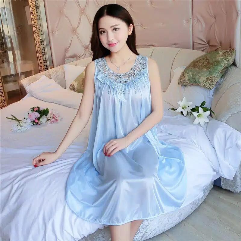 HUES.ID Baju Tidur Pakaian Wanita Lingerie Dress Wanita Bahan Sutra Import 4002