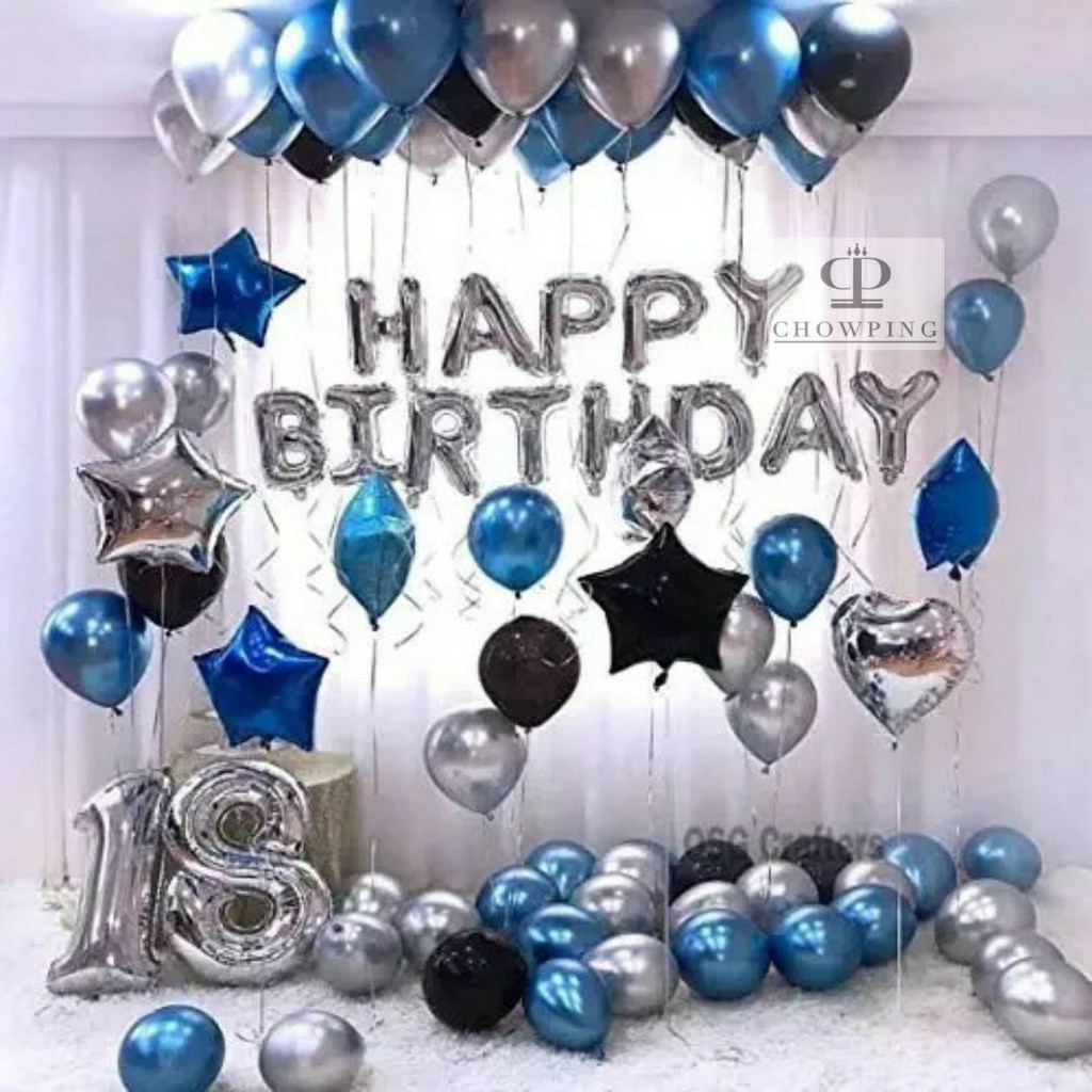 Paket Dekorasi Balon Ulang Tahun Happy Birthday Silver 02 Shopee