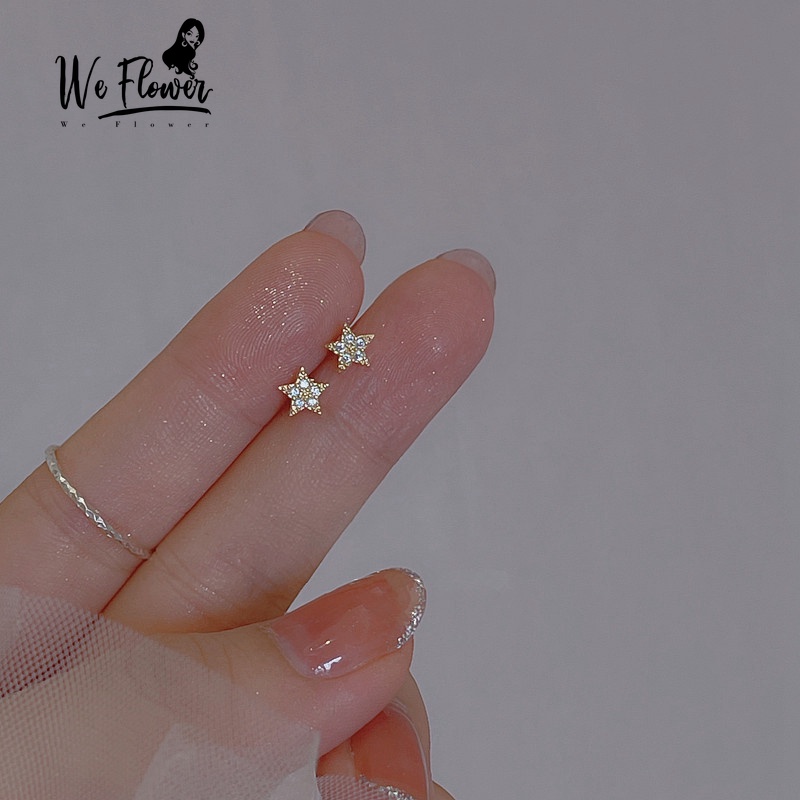 We Flower Korea 14K Emas CZ Zirkon Bintang Stud Anting Untuk Wanita Gadis Elegan Fashion Telinga Perhiasan Hadiah