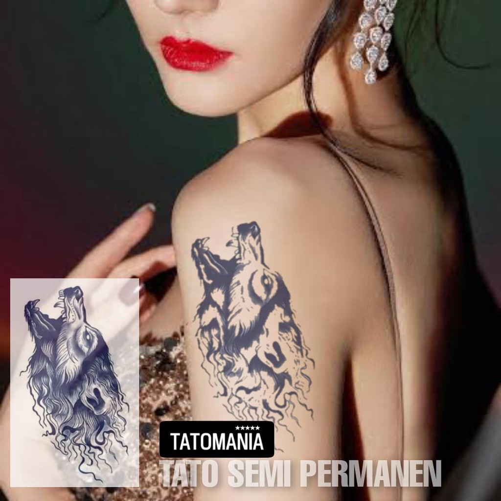 TATOMANIA-Stiker tato temporer semi permanen tahan lama anti air wolf &amp; fox