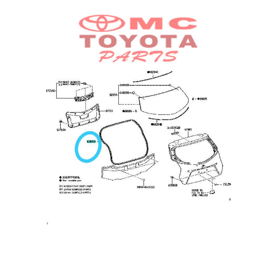 Karet Body Pintu Bagasi Belakang Toyota Yaris 67881-0D120