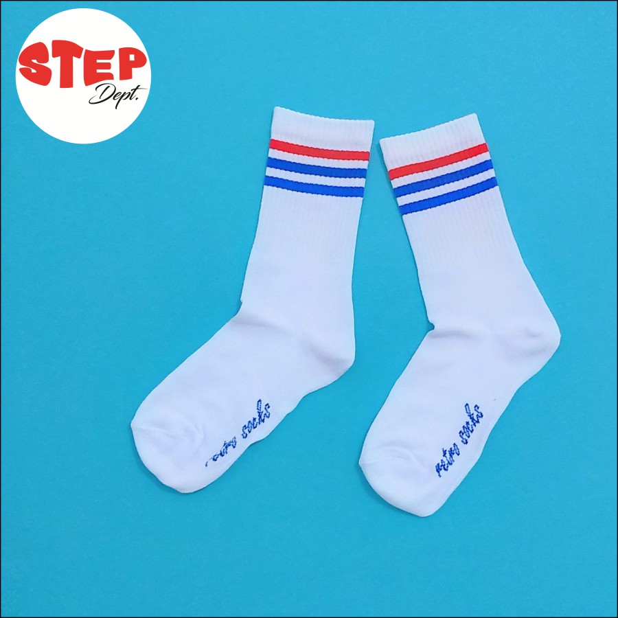 Kaos Kaki Putih Strip Merah Biru Biru - Oldschool