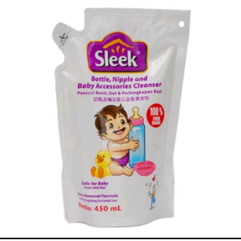 SLEEK SABUN CUCI BOTOL REFILL 900ML / 450 ML (Sleek bottle nipple &amp; accessories cleanser) kemasan refill 450/900 ml ml