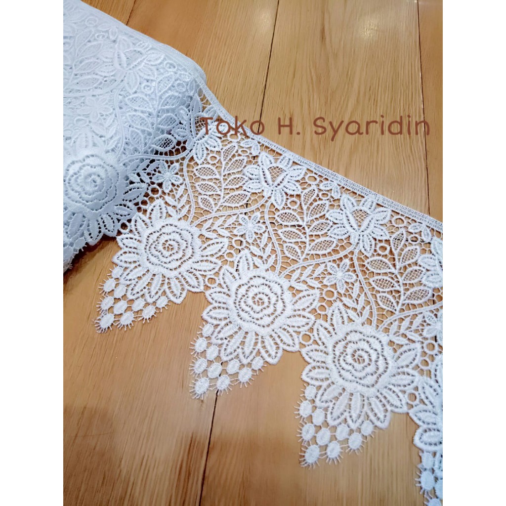 Renda Bordir Putih Mawar Meteran - mt 59