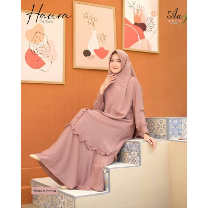 Haura dress set by aa aden hijab /gamis polos premium /gamis kekinian /gamis remaja