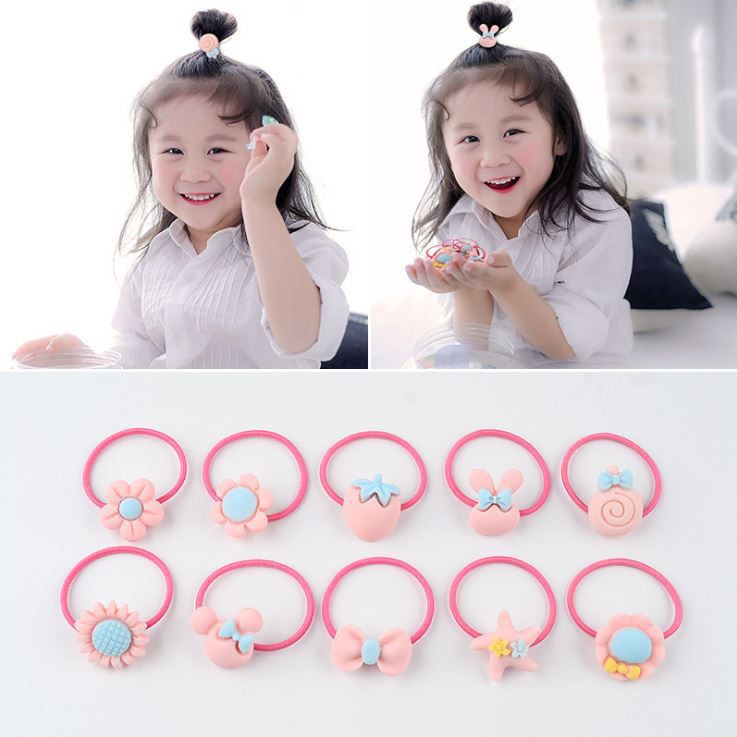 - 5 pcs - Ikat Rambut Anak Bandul Karakter / Karet Kunciran Rambut Anak / Karet Kuncir Warna Warni