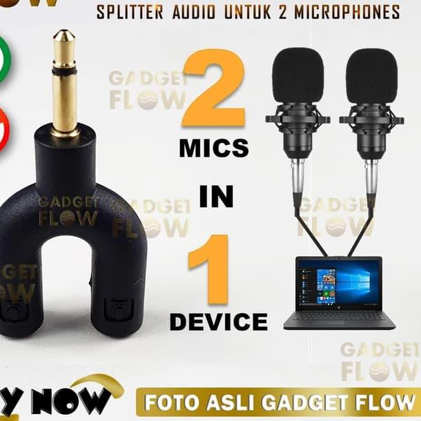 Splitter 2 Microphones Mic to Mic Audio Adapter Dua Dual Mikrofon