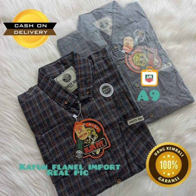 Kemeja Flanel Pria Ninety Nine Original Slim Fit A9
