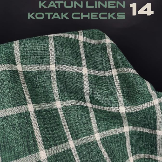 Kain Katun Linen Cotton Linen Yarn Dyed Motif 14 Kotak per 0.5meter