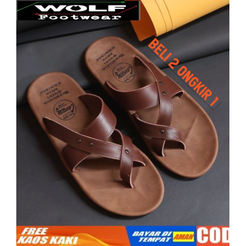 BELI 2 ONGKIR 1! SANDAL JEPIT FULL KULIT ASLI CEVANY 06 WIROS BLACK BROWN TAN ORIGINAL