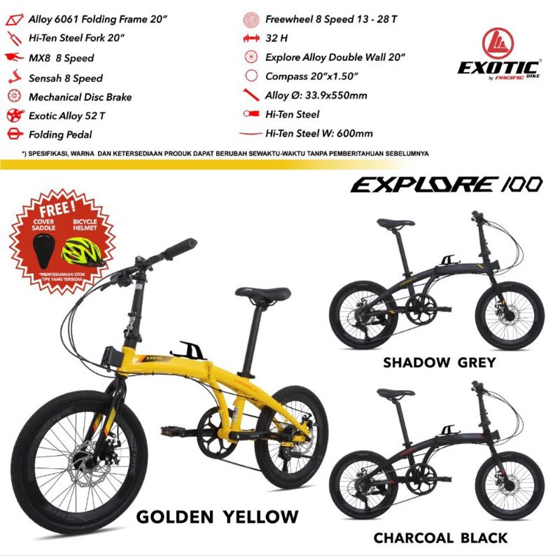 Sepeda Lipat 20 inch Exotic Explore 100 Alloy Double Disc 8 Speed