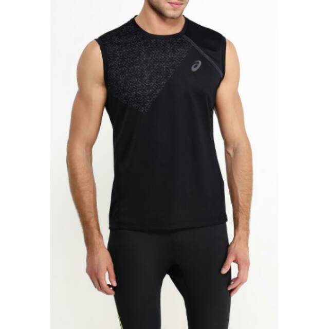 Asics Original Men Sleeveless Shirt Black Kaos Lekbong Singlet Gym Basket Basketball Baju Lari Pria