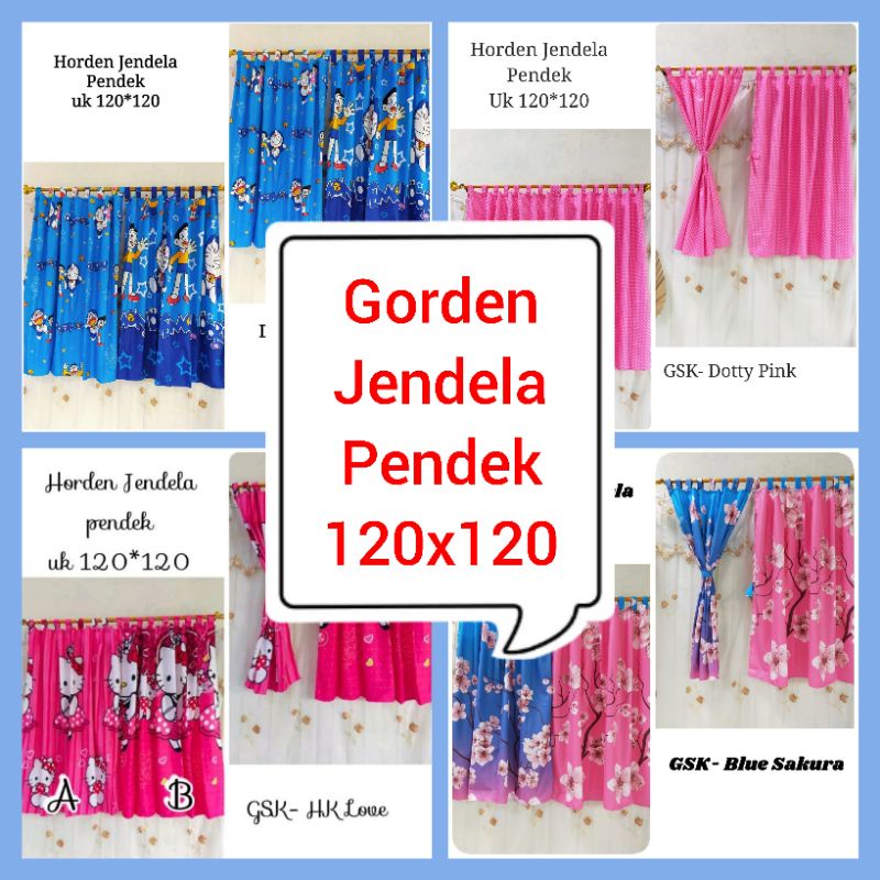 Gorden Tirai Jendela Pendek Perekat Tali 120x120 Aneka Motif Bunga Batik Polos Karakter Anak Kotak A