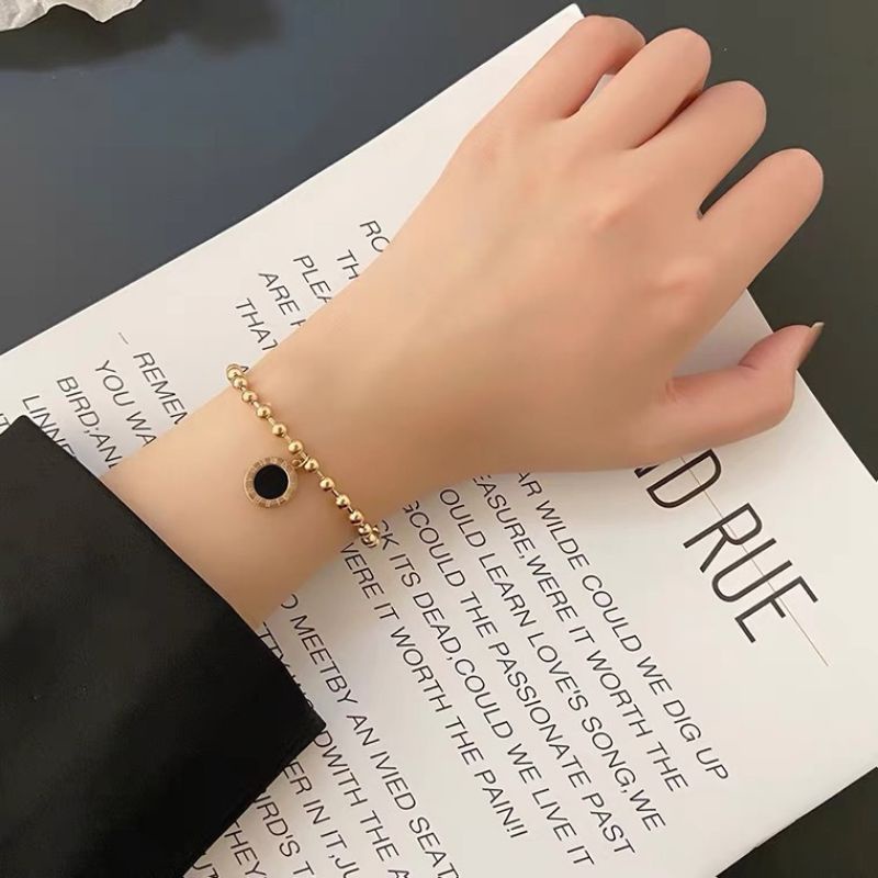 Gelang Roma Bulat hitam biji ketumbar Titanium Korea style Anti Karat