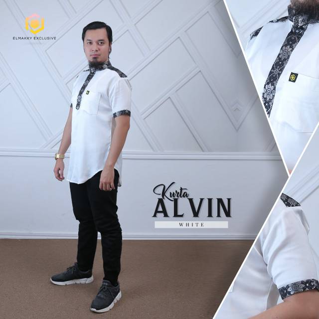 New Kurta Alvin white by Elmakky Exclusive| Kurta Koko Muslim Pria Premium