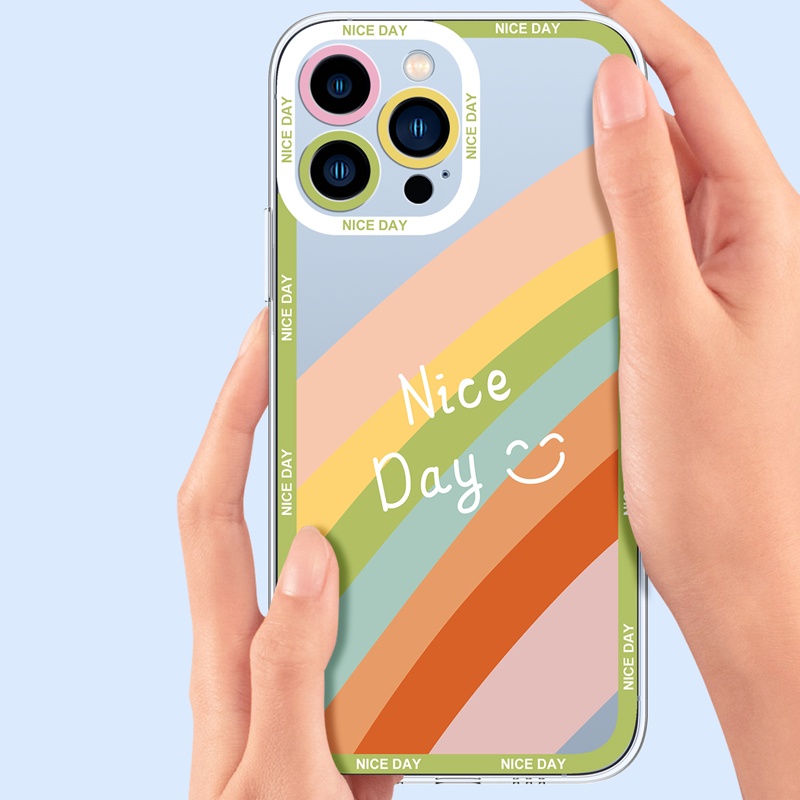 Dllencase Case Bahan TPU Bening Tahan Banting Desain Pelangi Untuk iPhone 14 13 Pro Max 6 Plus 6s Plus 7 7 Plus 8 8 Plus X XS XR XS Max 11 13 Pro Max 24 Pro Max