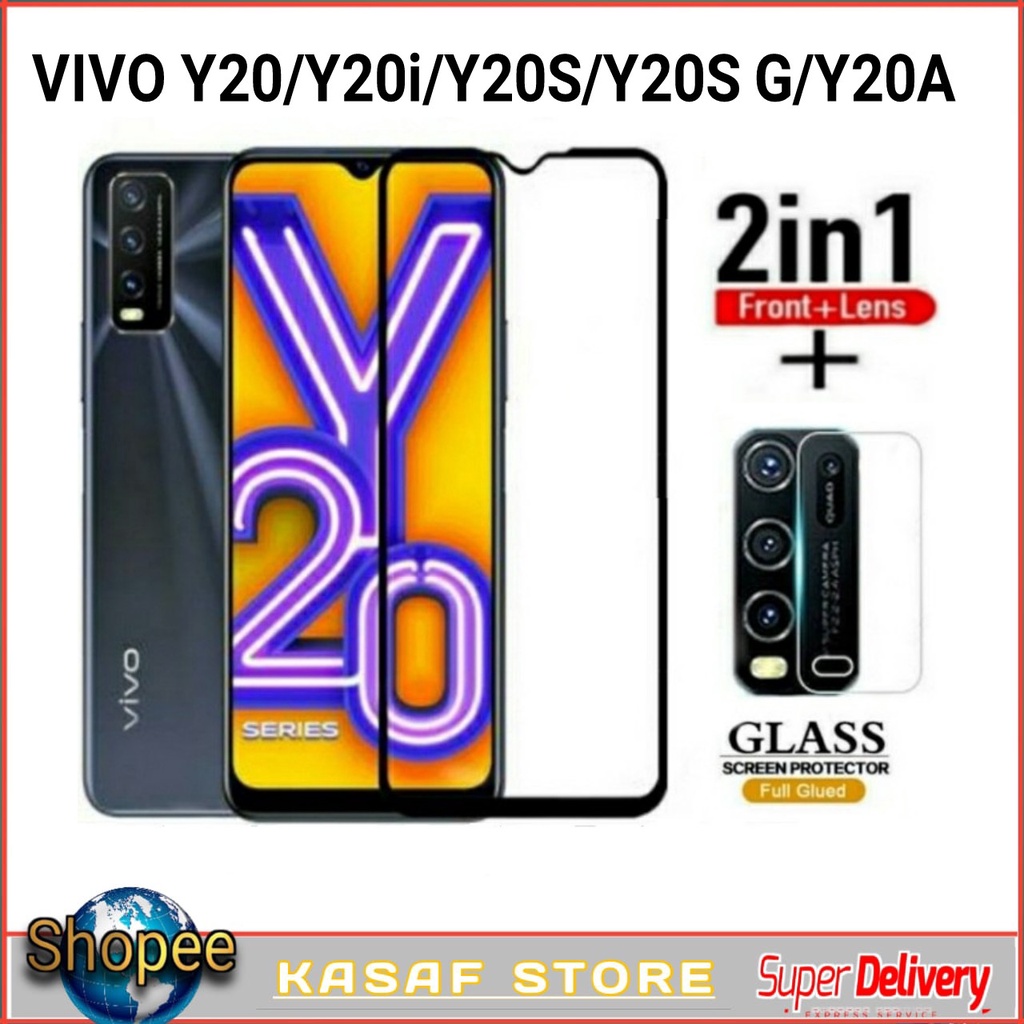 PAKET 2 IN 1 Tempered Glass Vivo Y20 Y20 2020 Y20 2021 Y20A Y20i Y12S Y20S Y20S G Antigores Kaca Ful
