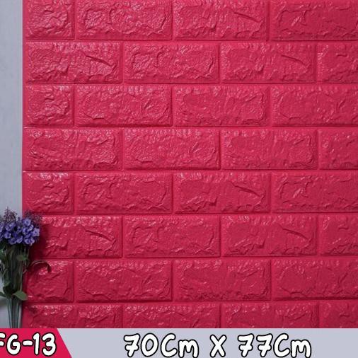 Saleϟfast [ COD ] PROMO Wallpaper 3D Modern Foam Batu Bata 70 x 77cm wall sticker - PINK FANTA