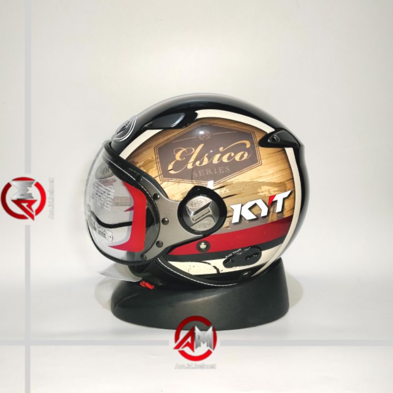 HELM KYT ELSICO #4 BLACK CREAM GLOSSY HALF FACE KYT HELM ELSICO RETRO SERI 4 CREAM