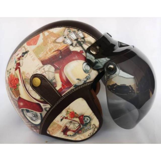 Helm Retro Bogo Dewasa motif vespa bukan INK KYT MDS Zeus