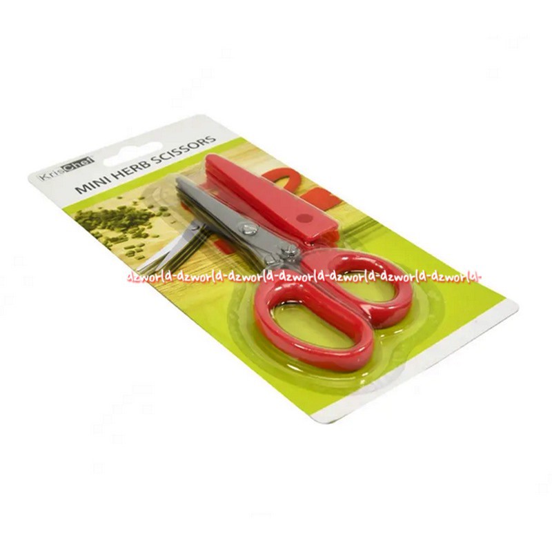 Krischef Mini Herb Scissors Gunting Untuk Potong Sayuran Dengan Tutup Gunting Merah Kris Chef