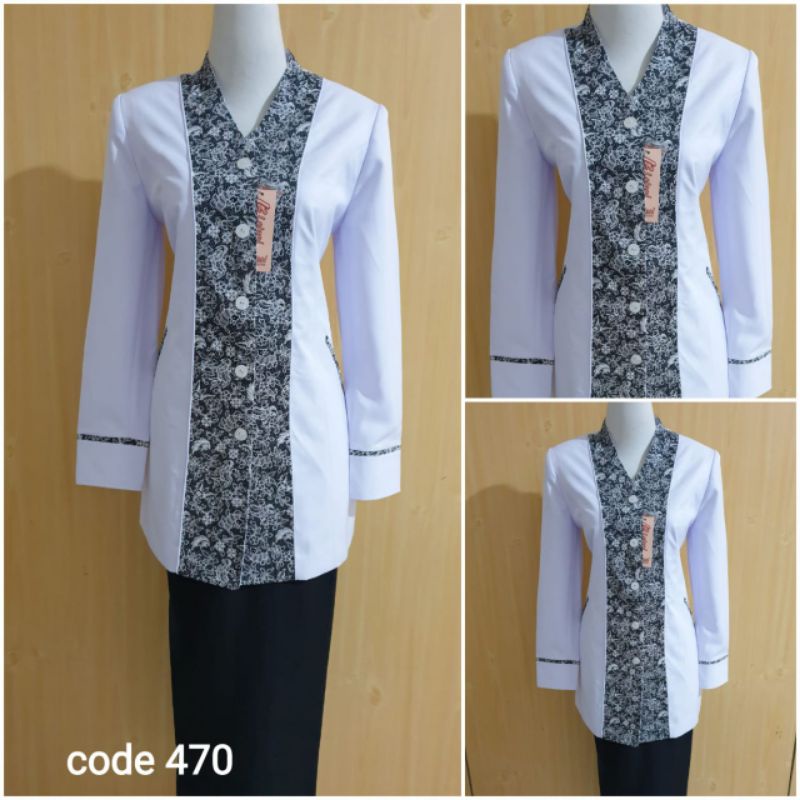 Stelan blazer kerja/kantor/guru/swasta/HIPU/hitam putih kombinasi batik rok