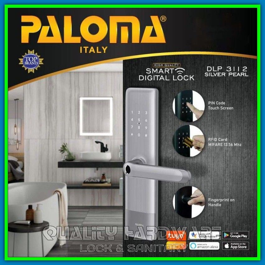 Kunci Pintu Digital Paloma QHDLP 3112 Smart Digital Wifi FingerPrint Silver Handle Password Kunci
