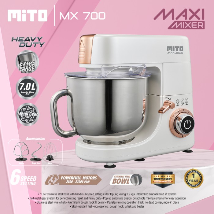 

Pulpen - Mito Mx700 Maxi Stand Mixer 7 Liter Stainless Steel Heavy Duty - Mx700