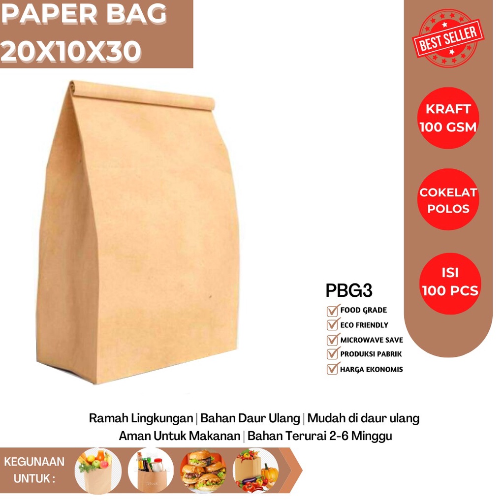 Paper Bag Bakery Kantong Kertas (PBG3-Size-20X10X30)