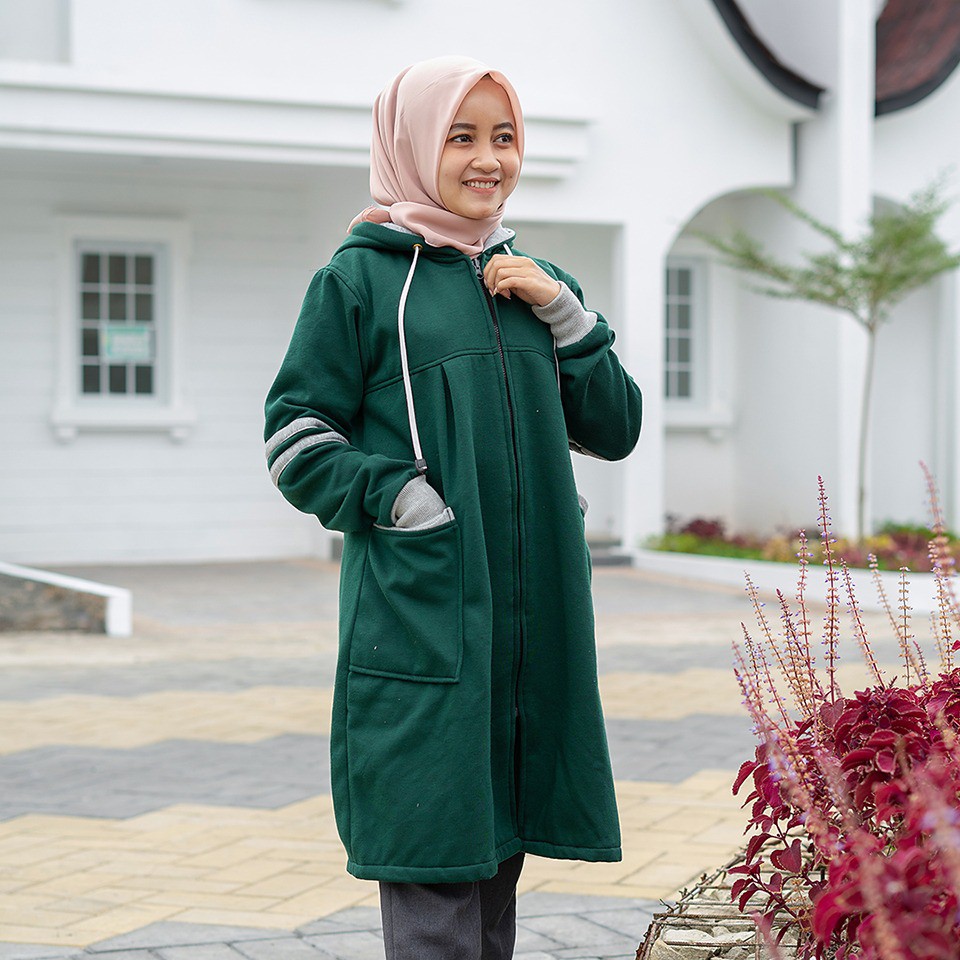 Jaket Wanita Hoodie Hijau Kekinian Terbaru / Jaket Hijab Wanita Hijaber