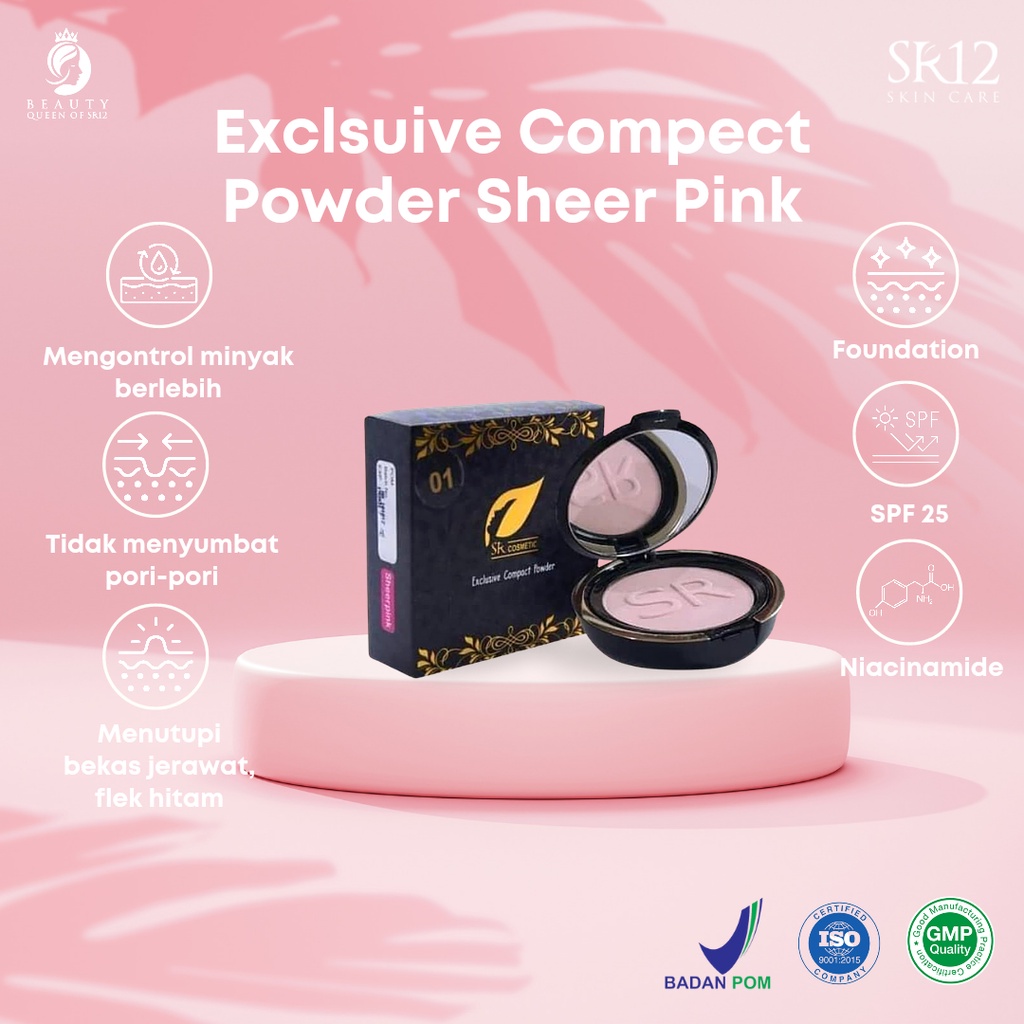 SR12 Compact Powder SPF 25+++ Bedak Padat  Anti Luntur dan Tahan Lama dengan Pilihan Warna Natural dan Sheer Pink - Menutup Bekas Jerawat, Flek, dan Rona Wajah yang Tidak Merata, Kulit Tampak Lebih Halus, Lembut, dan Tidak Berminyak