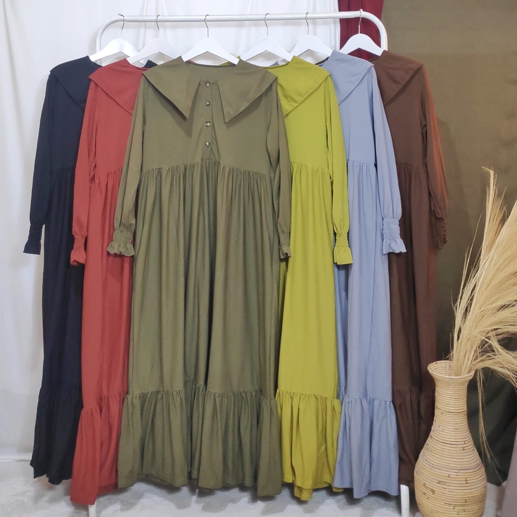 Dailythings Gamis Adisthi BUSUI Kerah Korea Rempel Ukuran Fit L sampai XXL LD 120cm Pjg 135cm