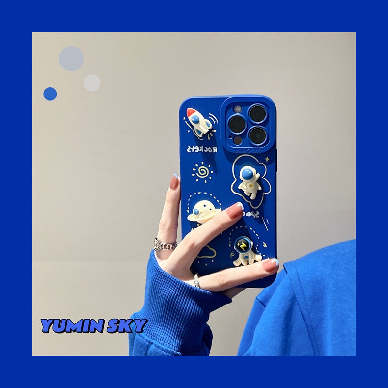 3D Biru Astronot Pola Casing Ponsel OPPO Reno5 5pro Reno6 F17 PRO F9 A92 F11 BlxA