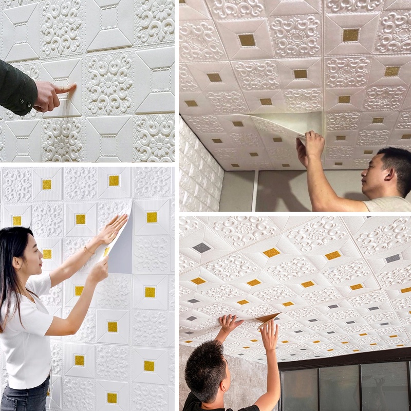 Promo！DIY Wallpaper Dinding Ceiling Wallpaper Sticker Dinding Busa Wall foam Stiker 3D Dekorasi Kamar Rumah-5