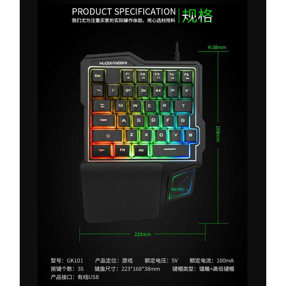 Single Hand Gaming Keyboard RGB 38Keys Berkualitas Fps Keyboard Mekanik Murah Keybord Tambahan