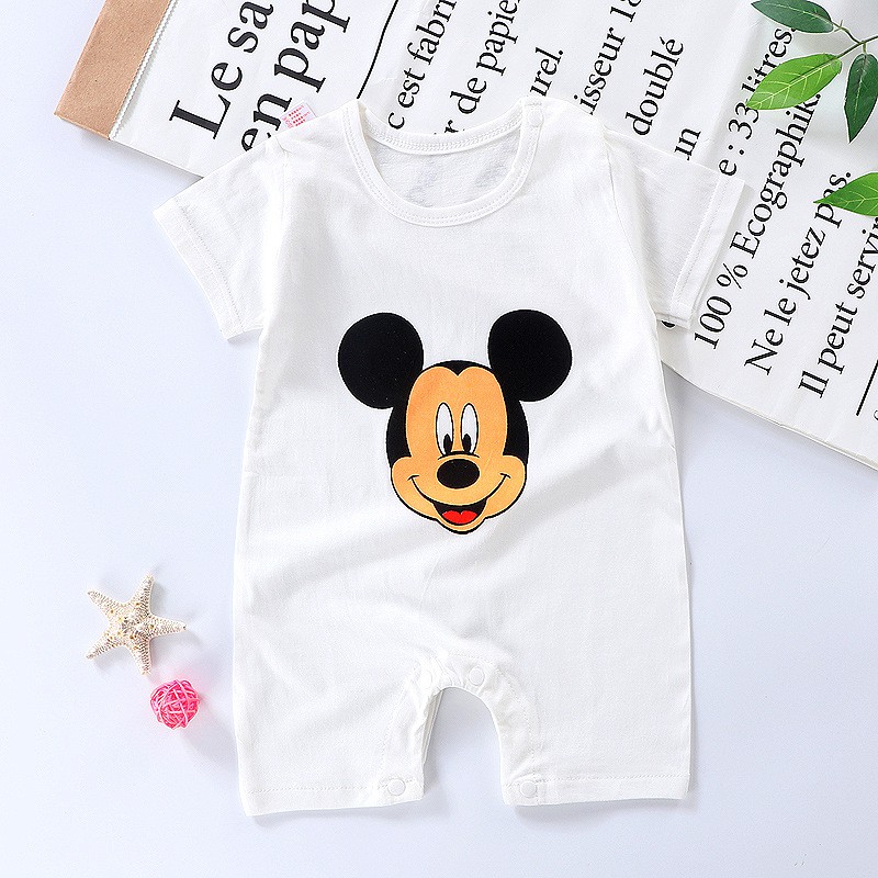 TSC - Romper Bayi Laki-Laki/Perempuan Lengan Pendek Tulisan Baby Jumper Pakaian Bayi-MICKEY