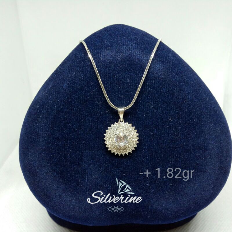 Silver 925 LIONTIN MATAHARI KRISTAL PERAK LAPIS EMAS PUTIH RHODIUM